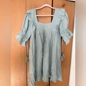 Spell Mae Linen Mini Dress in Seafoam
